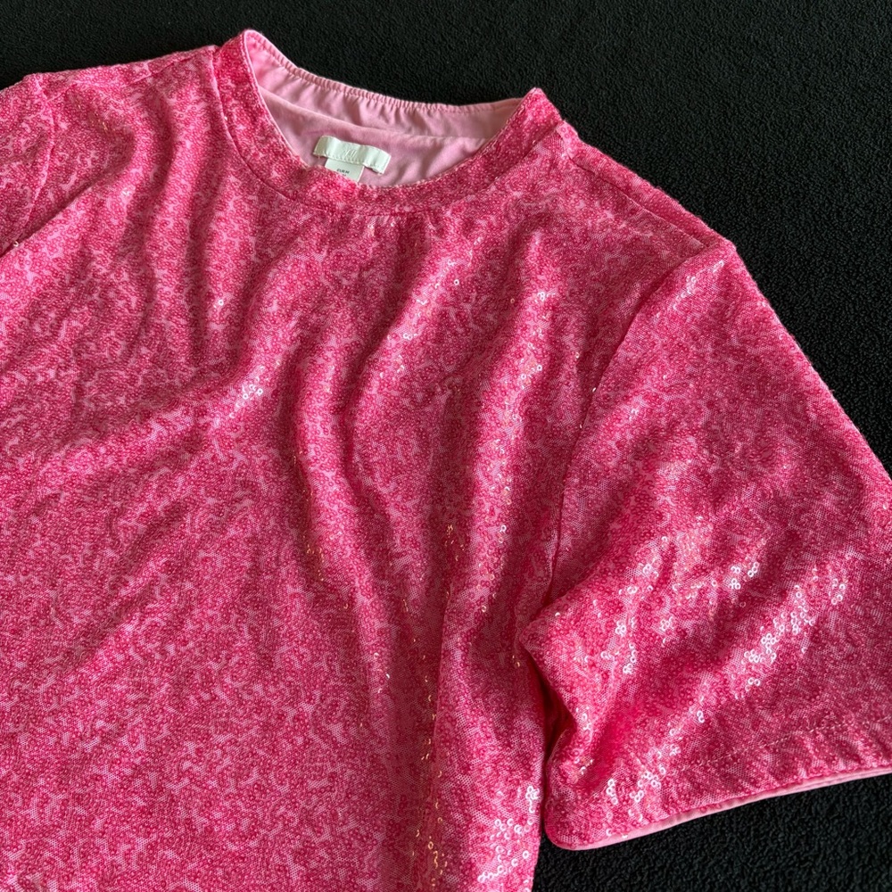 H&M Pink Sequin Crop Top Loose Fit size medium EUC - Picture 2 of 8